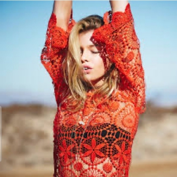 H&M COACHELLA DRESS ORANGE CROCHET STYLE COVER UP SZ M - Picture 4 of 10